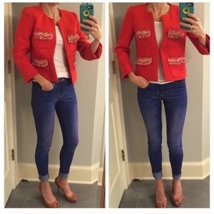 J.Crew Red Blazer with Liberty of London detail